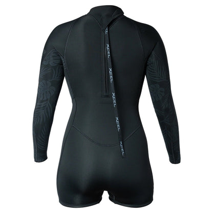 Xcel Women's 2mm Axis Long Sleeve Back Zip Boy Leg Shorty - Black Palm