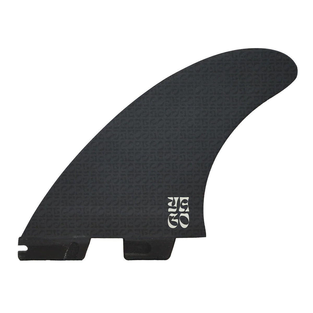 Tri surfboard fin in black on a white background