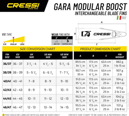 Cressi Gara Modular Boost Dive Fins - Green