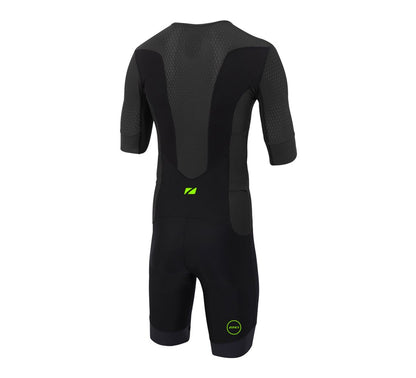 ZONE3 Aquaflo Plus Short Sleeve Mens Trisuit - Black/Neon Green