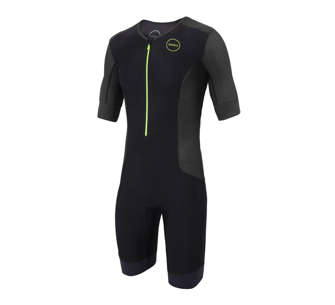 ZONE3 Aquaflo Plus Short Sleeve Mens Trisuit - Black/Neon Green