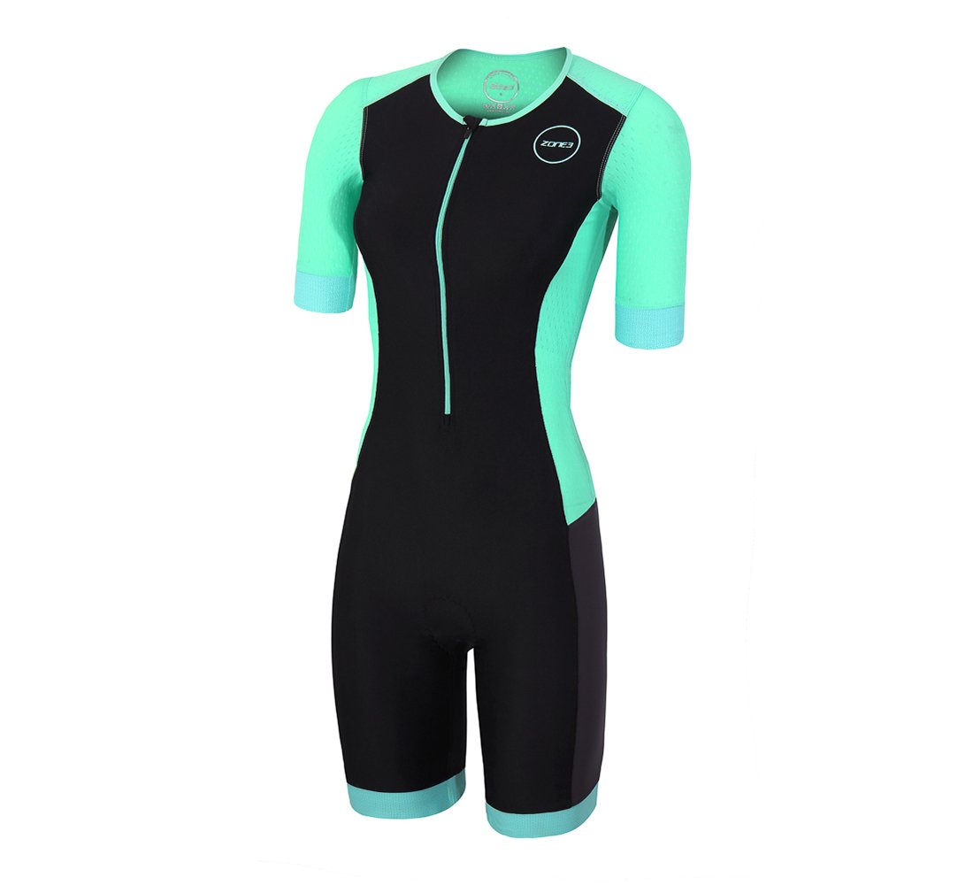 ZONE3 Aquaflo Plus Short Sleeve Womens Trisuit - Black/Mint