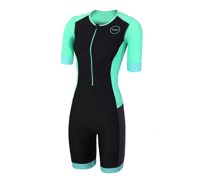 ZONE3 Aquaflo Plus Short Sleeve Womens Trisuit - Black/Mint